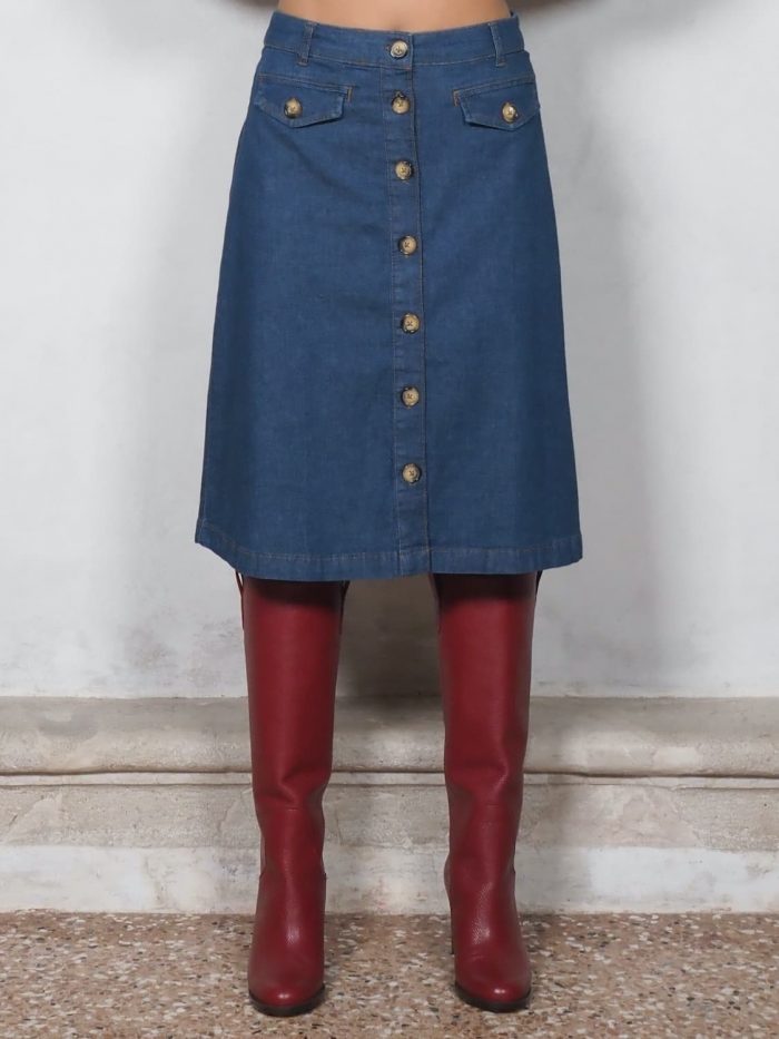 Gonna Caroll in tessuto Chambray