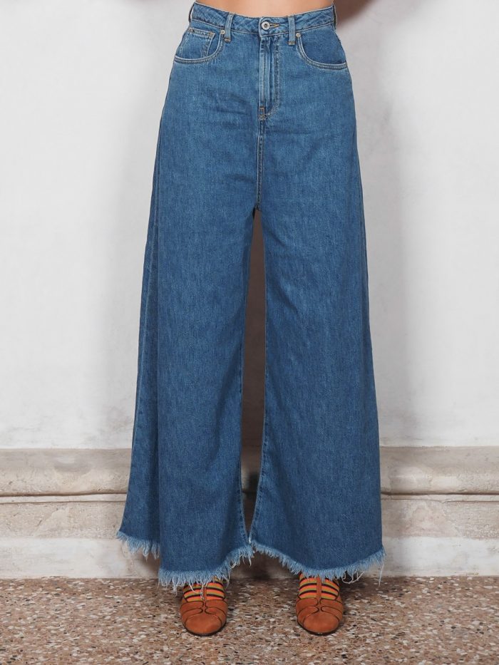 Jeans Palazzo Con Frange