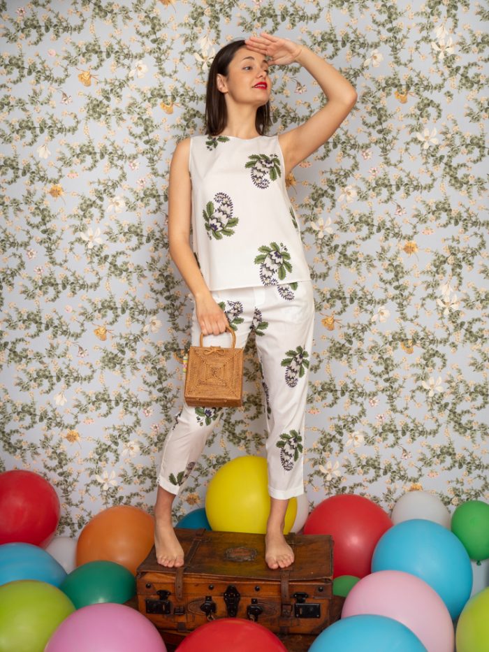Top in popeline fantasia con foglie - Virna Milano