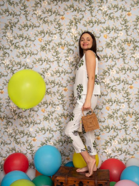 Pantaloni a sigaretta con stampa foglia - Virna Milano