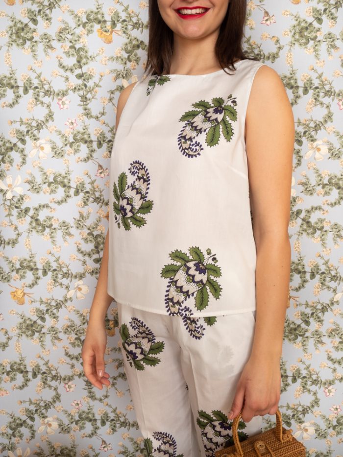 Top in popeline fantasia con foglie - Virna Milano
