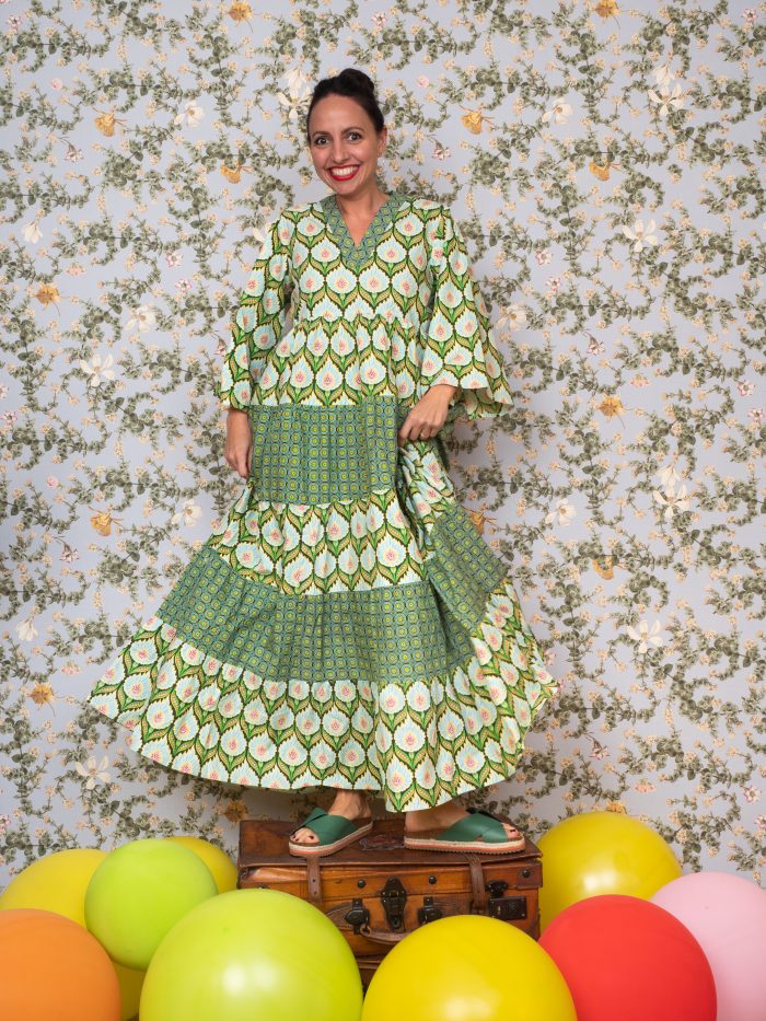 Abito lungo mezza manica fantasia patchwork - Erfut