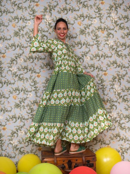 Abito lungo mezza manica fantasia patchwork - Erfut