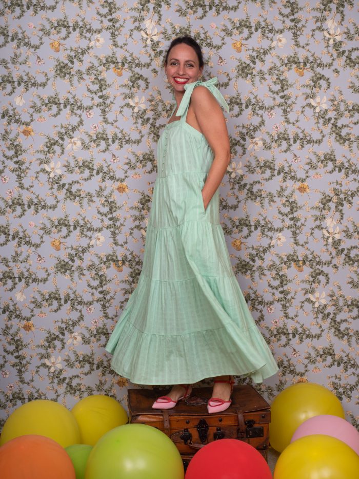 Abito scamiciato midi a balze color menta - Frnch