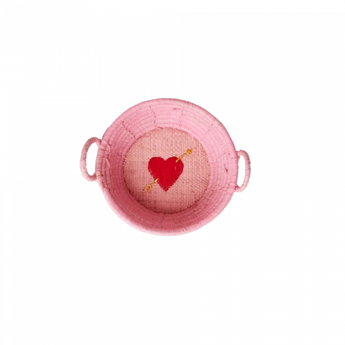 Cestino mini rafia colore rosa con cuore rosso - Rice