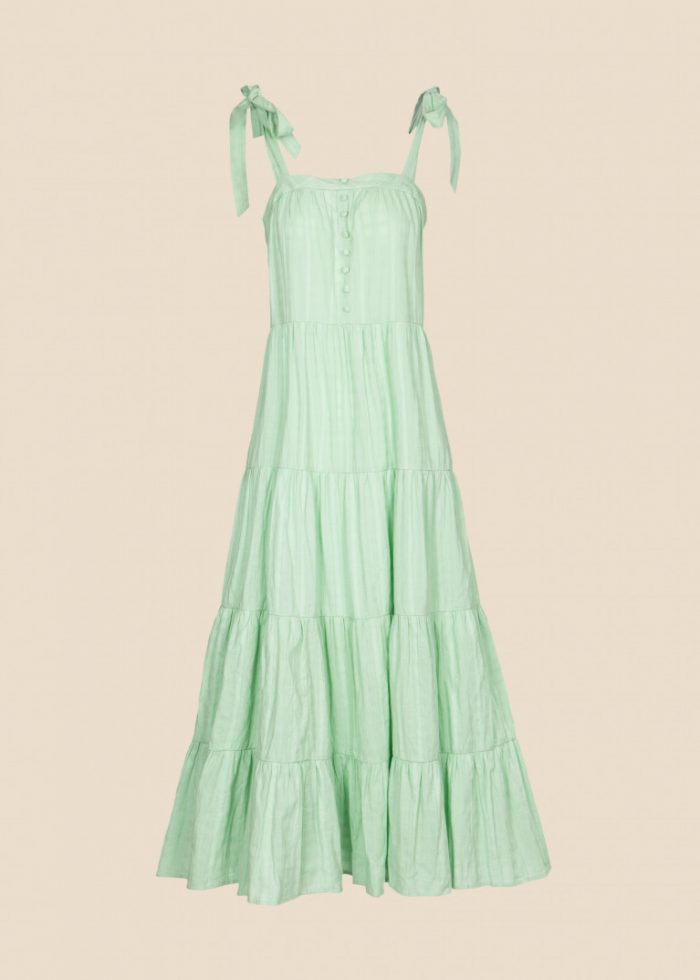 Abito scamiciato midi a balze color menta - Frnch