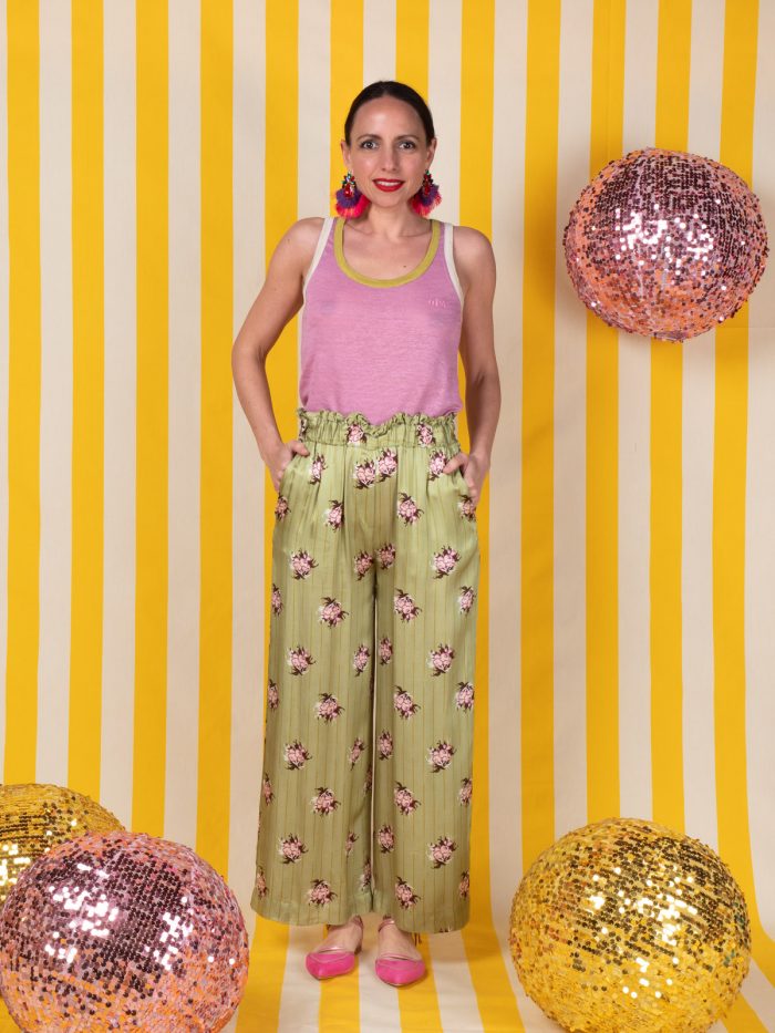 Pantalone Fluido a Righe e Fiori - Ottod'Ame