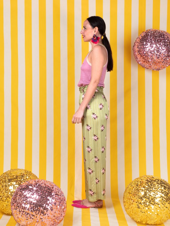 Pantalone Fluido a Righe e Fiori - Ottod'Ame