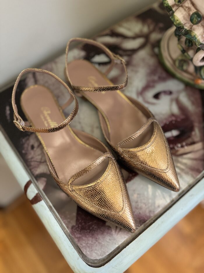 Scarpa Slingback Naomi In Laminato Bronzo - Cheville