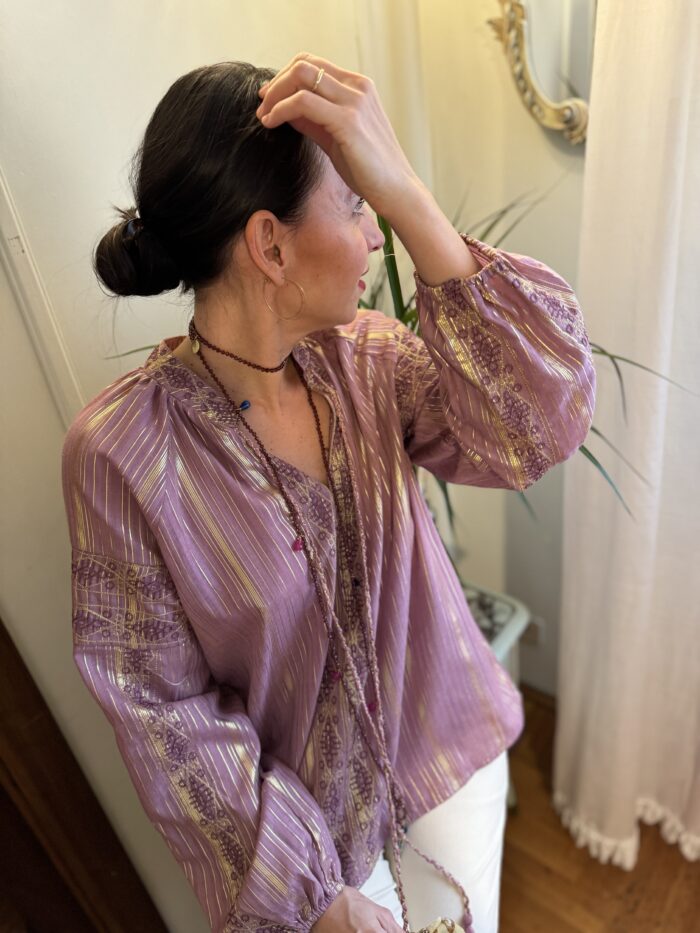 Camicia Bohemien Con Ricami Oro - Meisie