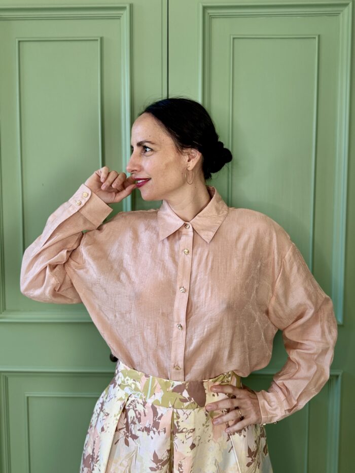 Camicia  Rosa Con Riflessi Oro A Manica Lunga - Suncoo