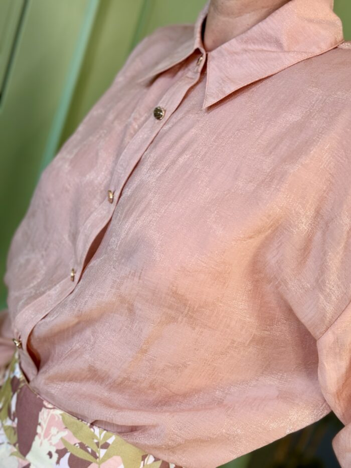 Camicia  Rosa Con Riflessi Oro A Manica Lunga - Suncoo